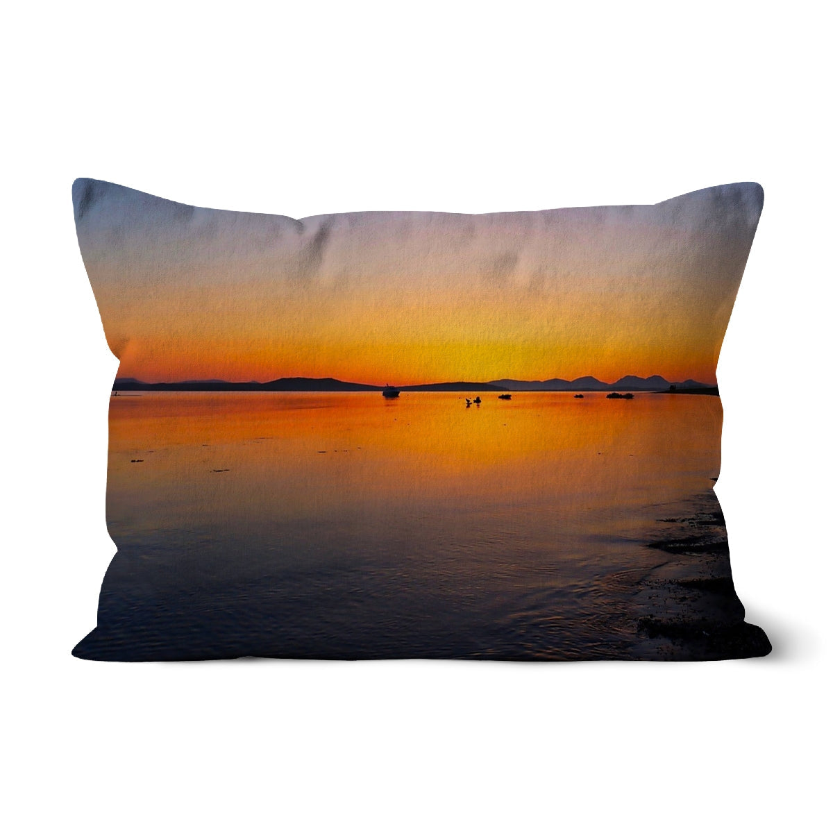 Gigha & Jura Sunset Cushion with orange beach scene pillowcase