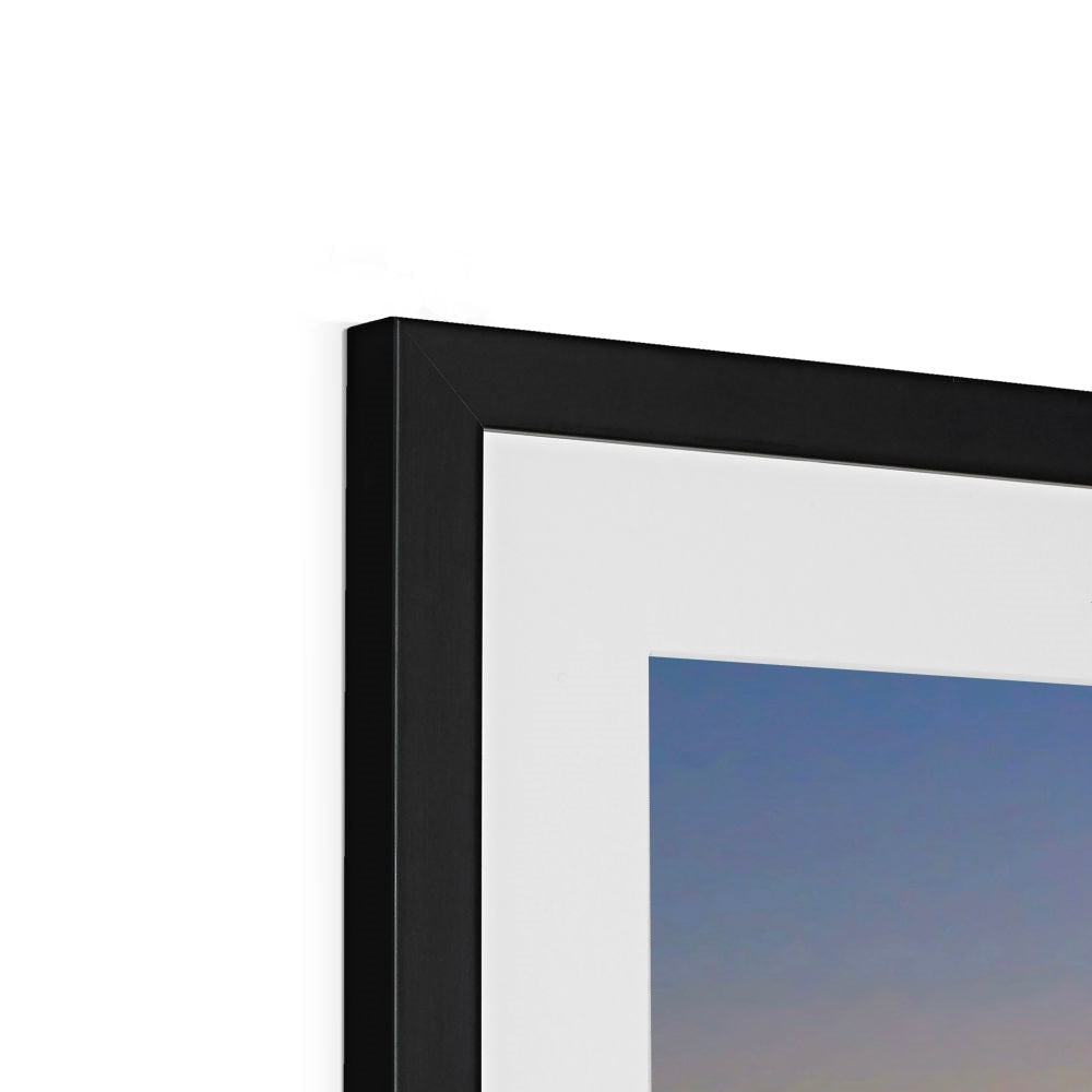 Black matte frame with white mat and Gigha Jura sunset blue sky art print