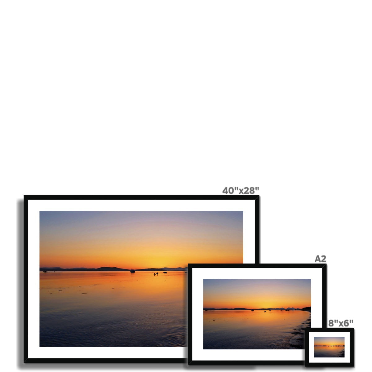 Framed 40x28 Gigha and Jura sunset landscape print with black frame