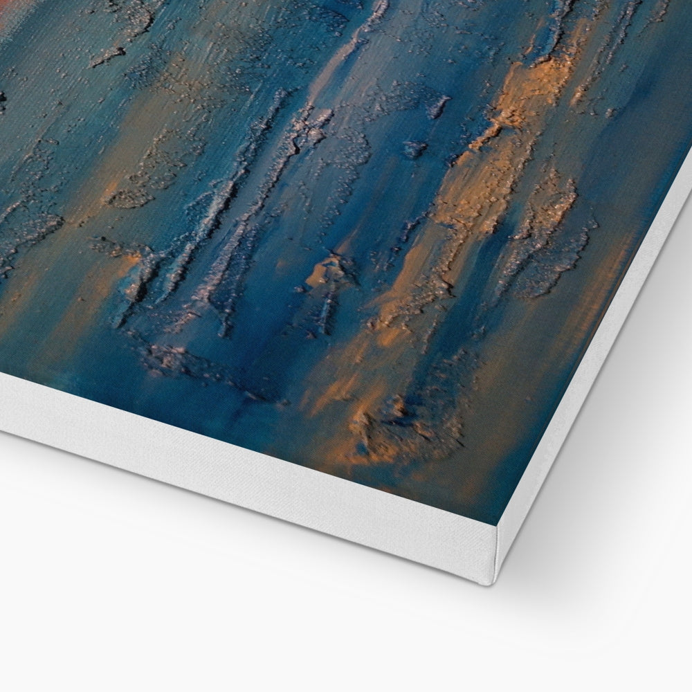 Gigha Sunset blue and gold abstract canvas art print in white frame