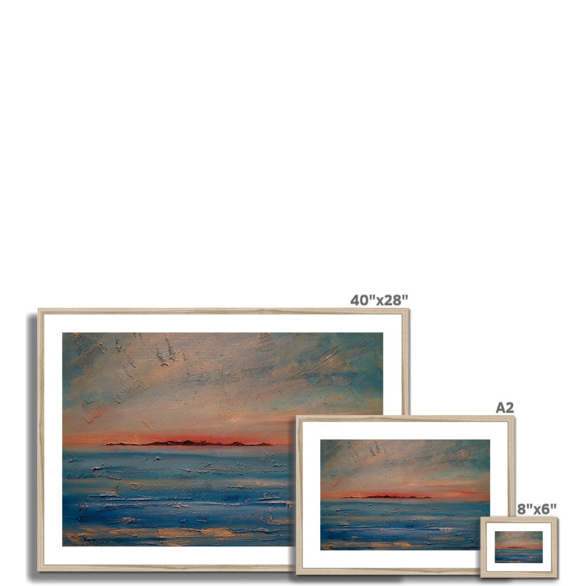 40x28 inch framed Gigha Sunset ocean painting with silver frame