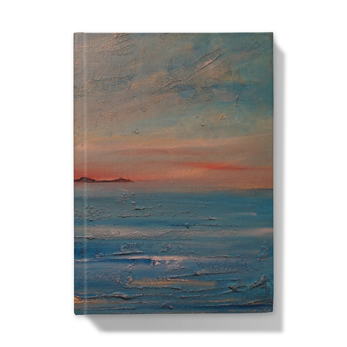 Gigha Sunset journal cover: muted ocean sunset with textured waves, islands