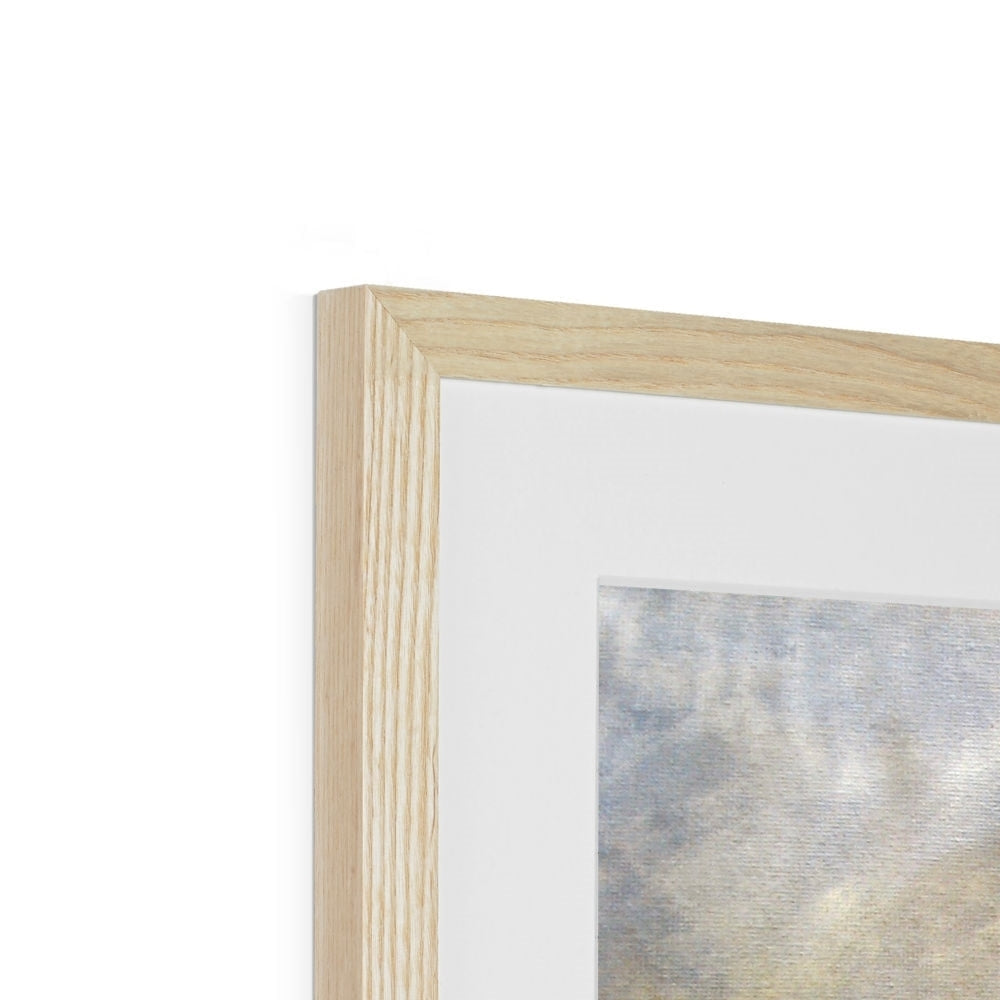 Glasgow Docks in Mist abstract print in light wood frame with white mat