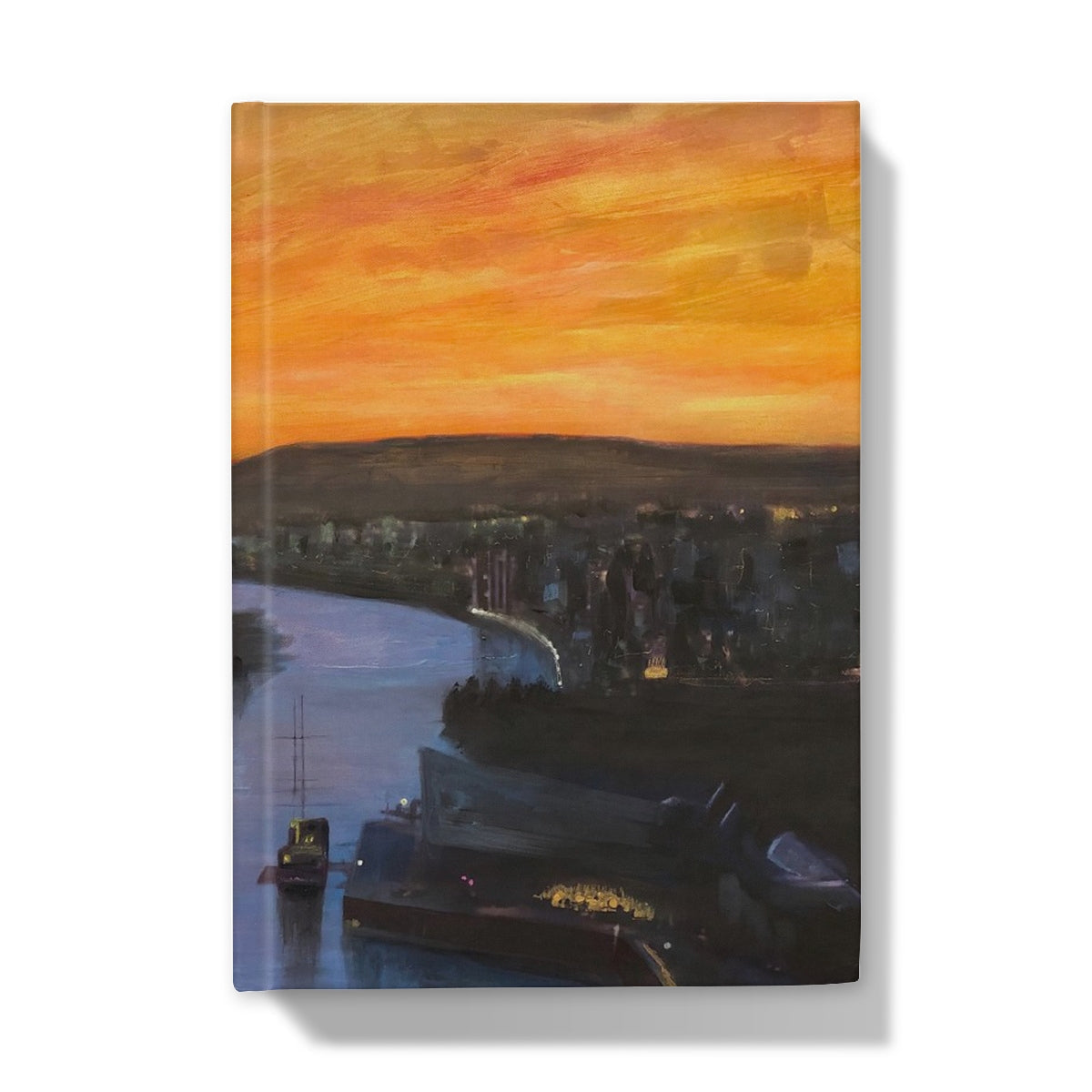 Glasgow Harbour Looking West hardback journal with sunset cityscape