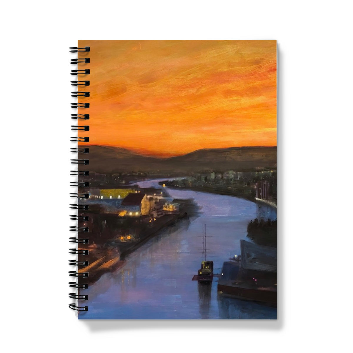 Glasgow Harbour Looking West notebook with vibrant sunset river scene