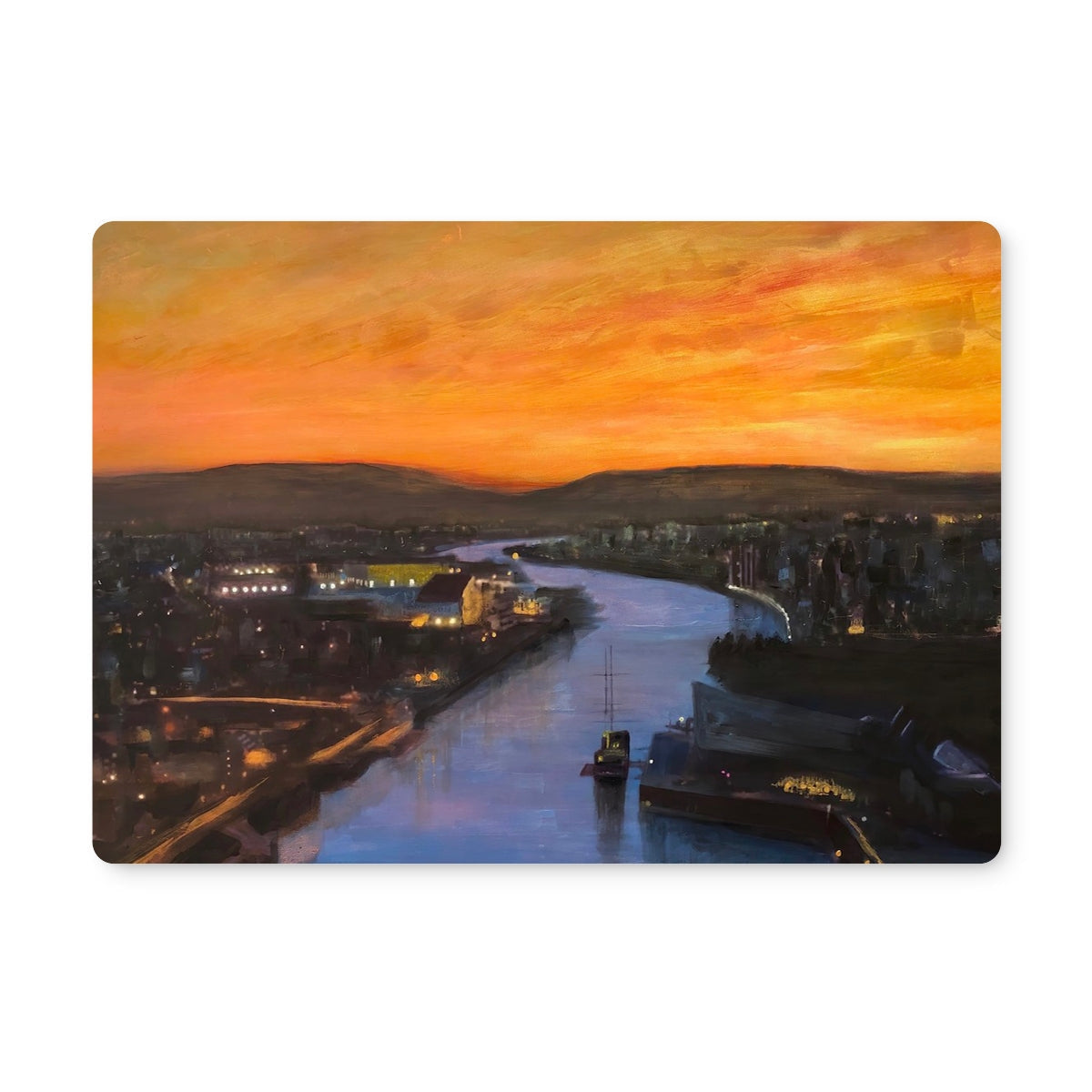 Glasgow Harbour sunset cityscape placemat art print