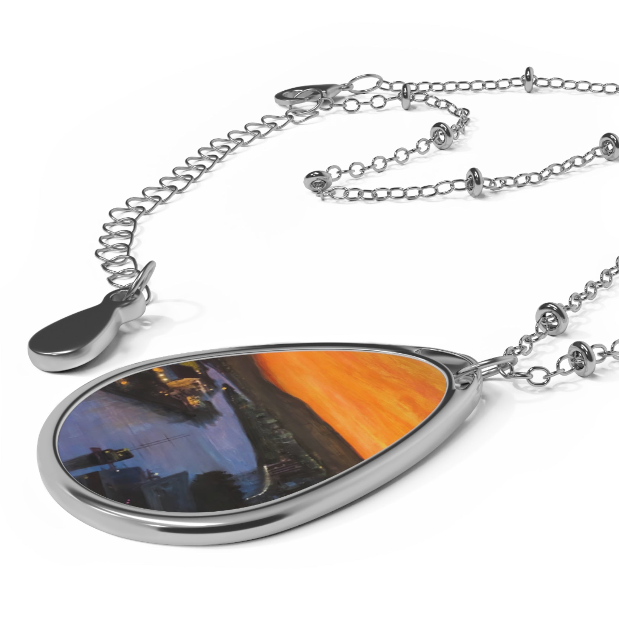 Glasgow Harbour sunset teardrop pendant necklace in silver