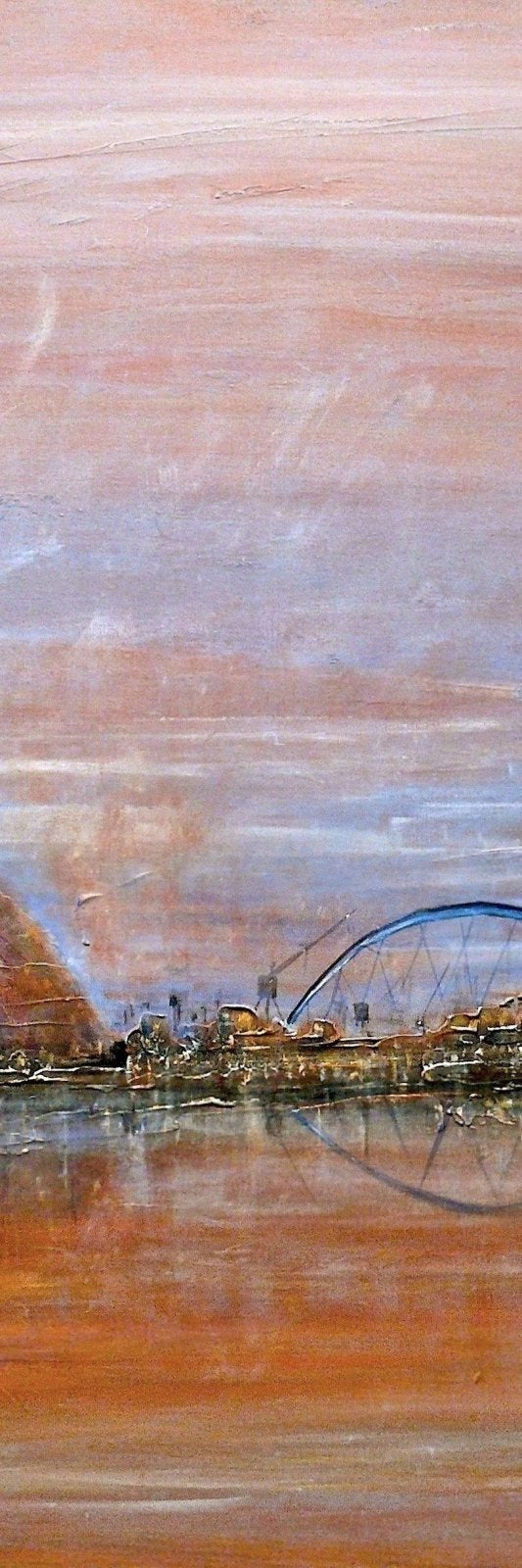 Abstract cityscape of Glasgow Harbour with bridge at sunset for statement wall art