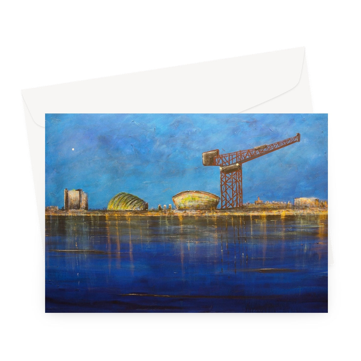Glasgow Moonlight greeting card with Tyne Tees crane reflection