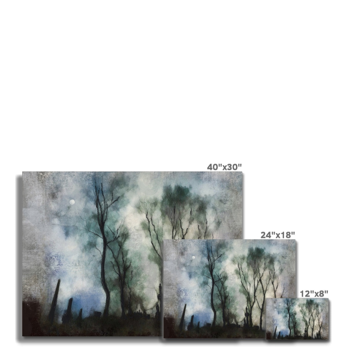 Glasgow Necropolis Moonlight Canvas set with misty forest scene and bare trees in three sizes