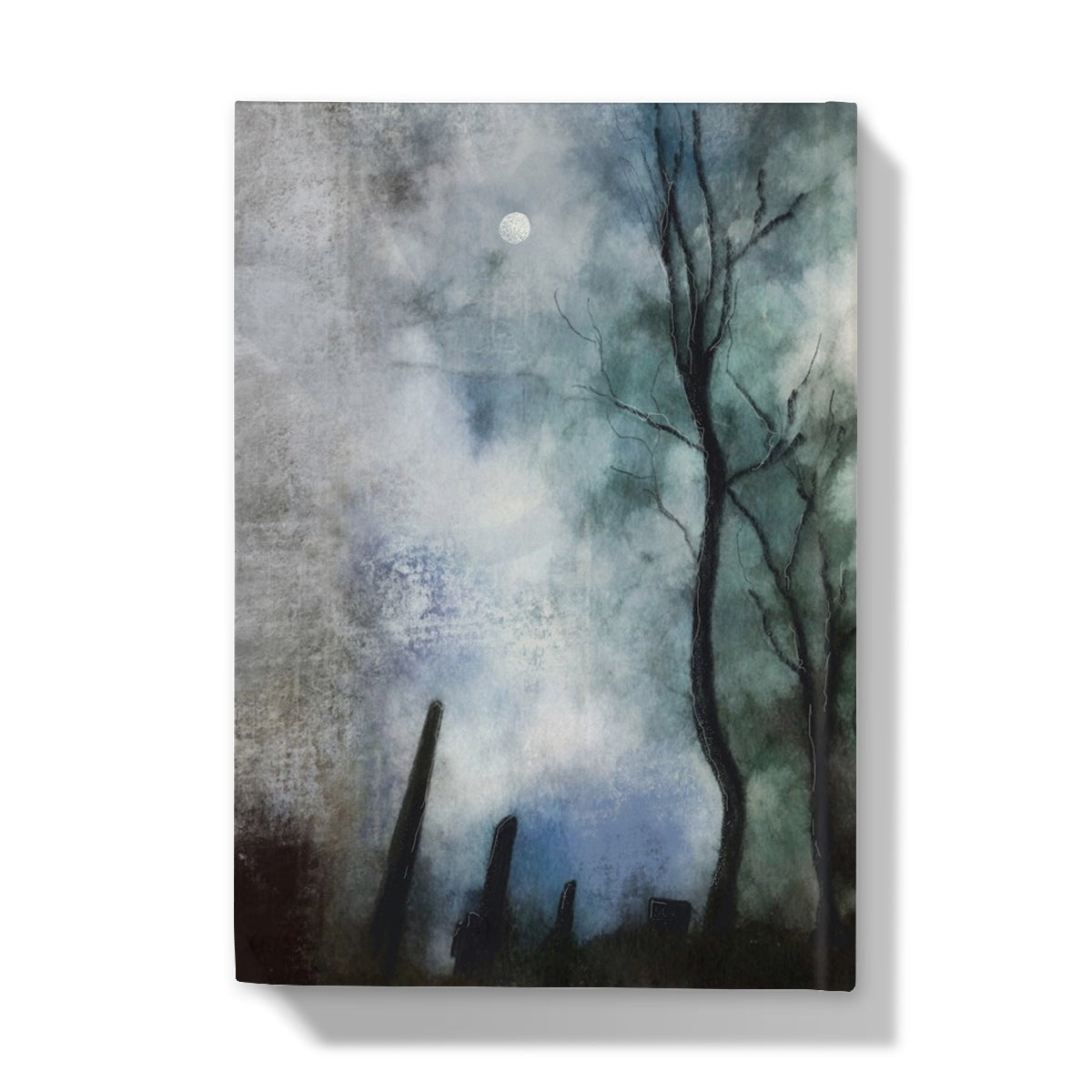 Textured canvas painting of a nighttime forest scene with moon on Glasgow Necropolis Moonlight Journal