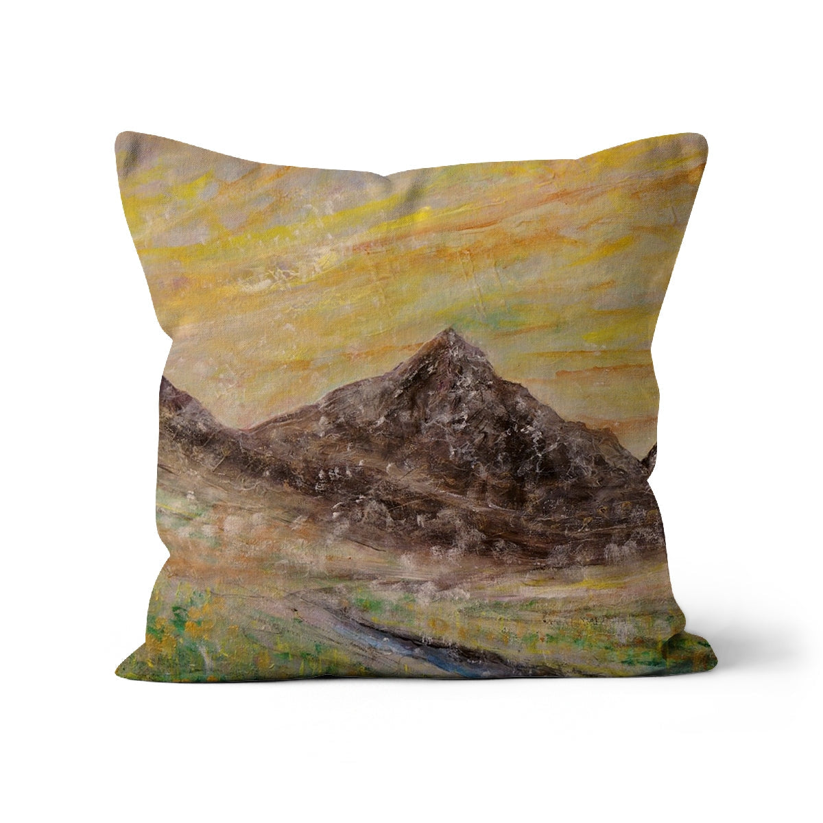 Glen Rosa Arran square cushion with textured mountain landscape