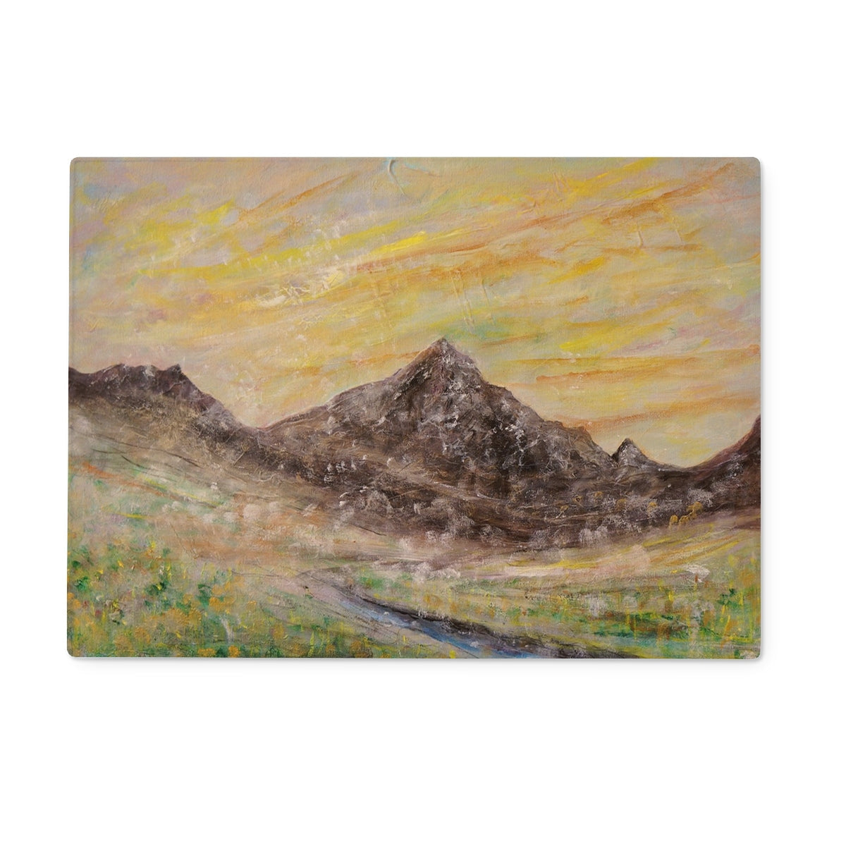 Glen Rosa Arran mountain range painting on glass chopping board