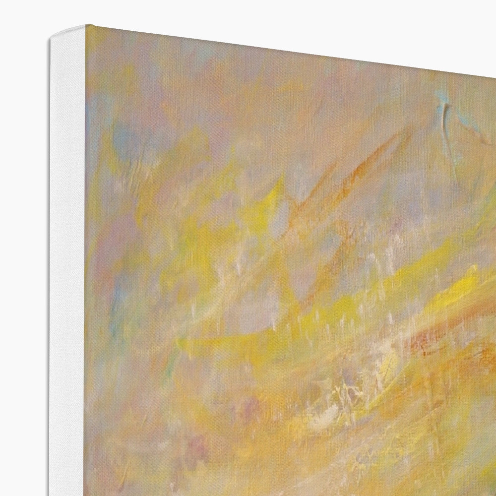 Textured abstract painting on Glen Rosa Mist Canvas with exposed white edge