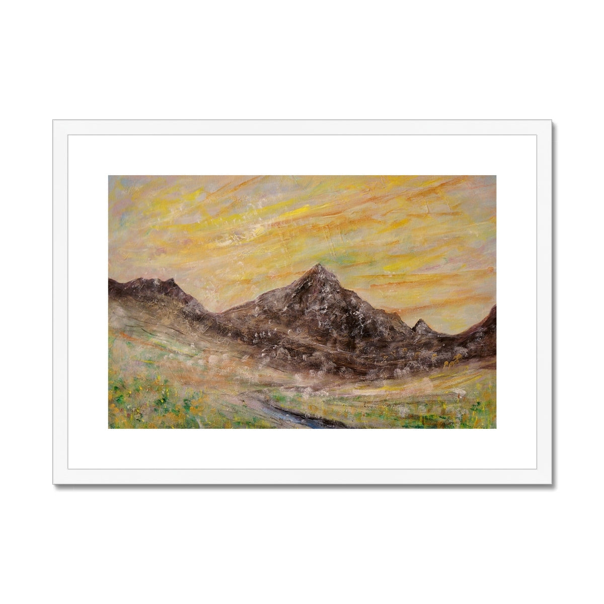 Glen Rosa Mist: Mountain Landscape Art Print in Earthy Tones