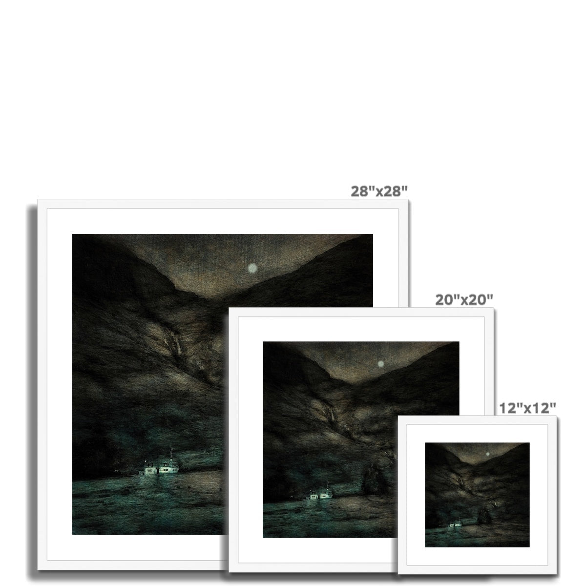 28x28 Framed Glencoe Cottage Moonlight Cave Landscape Print