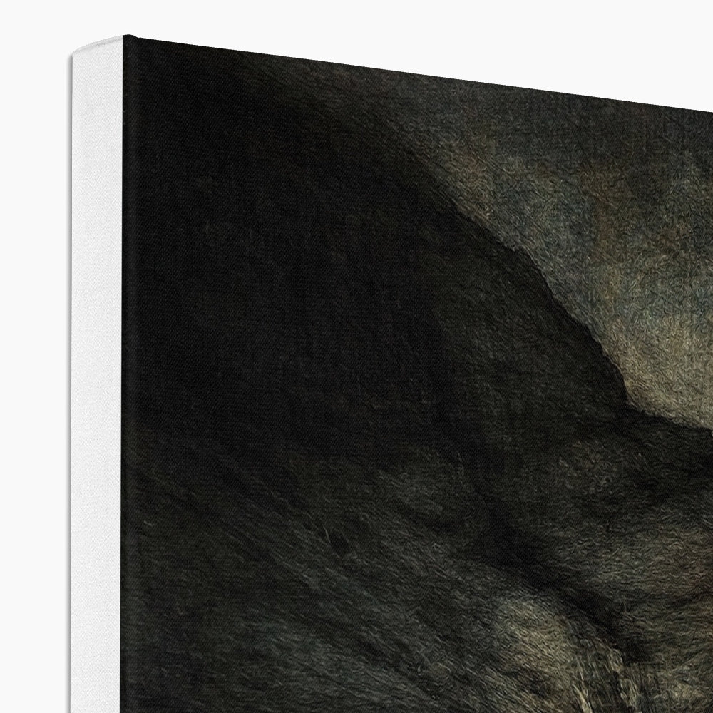 Black canvas print of Glencoe Cottage moonlight cave entrance