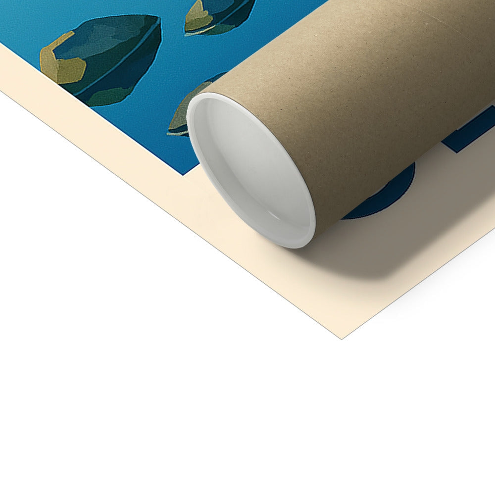 Glencoe Fine Art Prints brown cardboard tube with white cap and blue leaf design