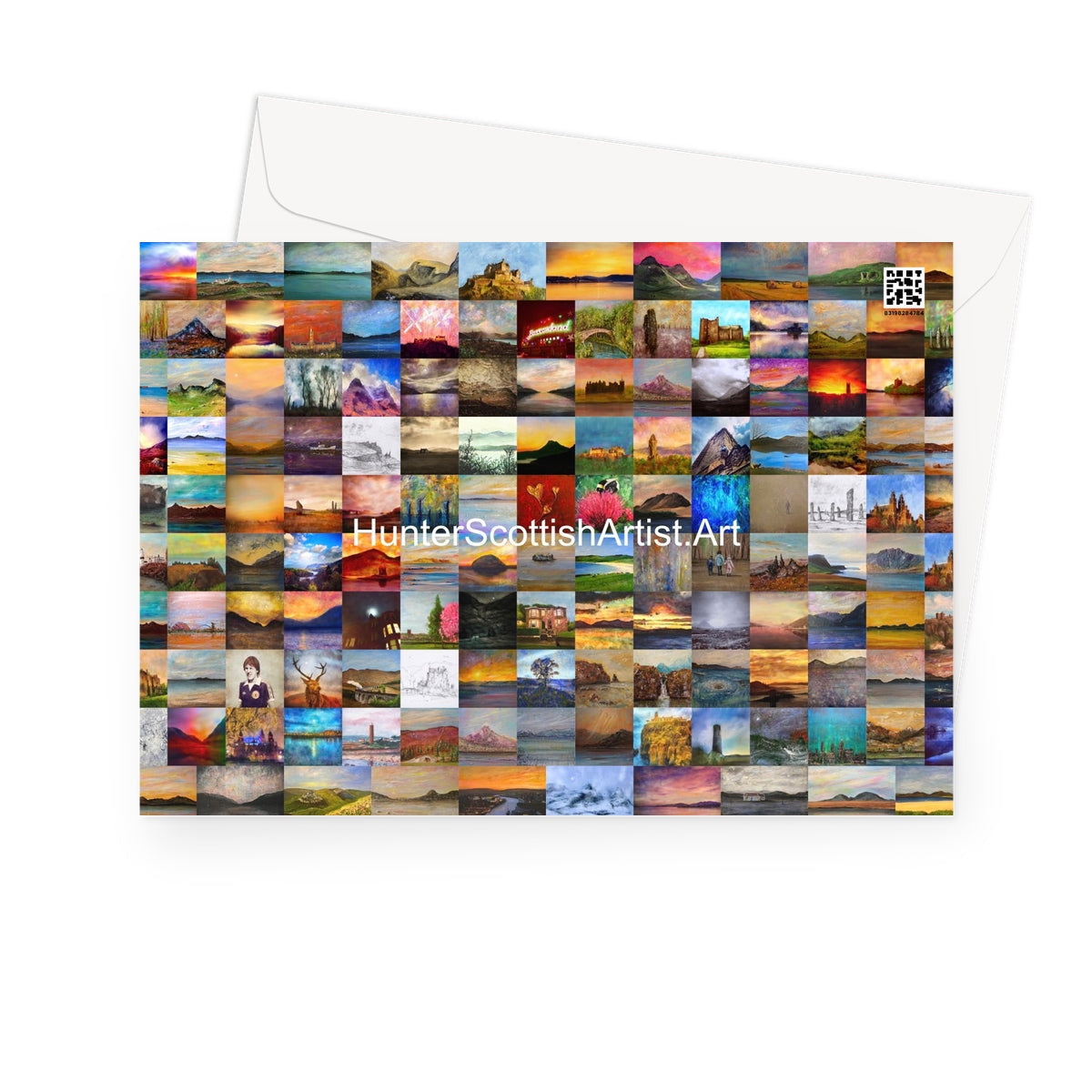 Glencoe Lochan Dusk greeting card with colorful landscape collage