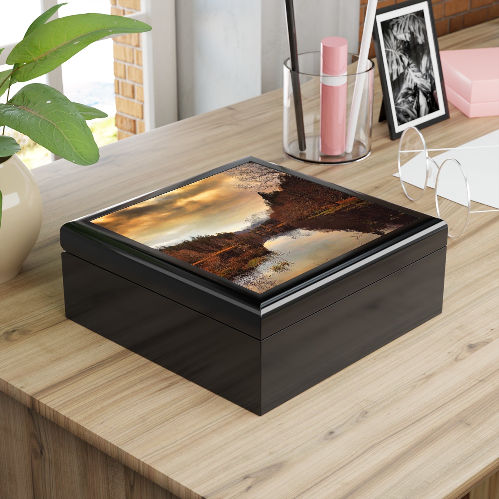 Glencoe Lochan Dusk jewelry box with autumn landscape lid