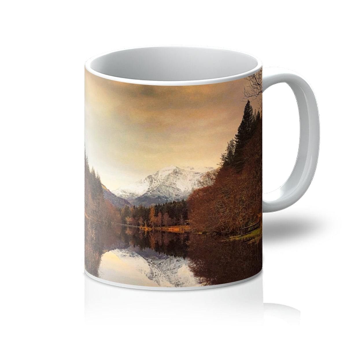 Glencoe Lochan Dusk ceramic mug with mountain landscape design