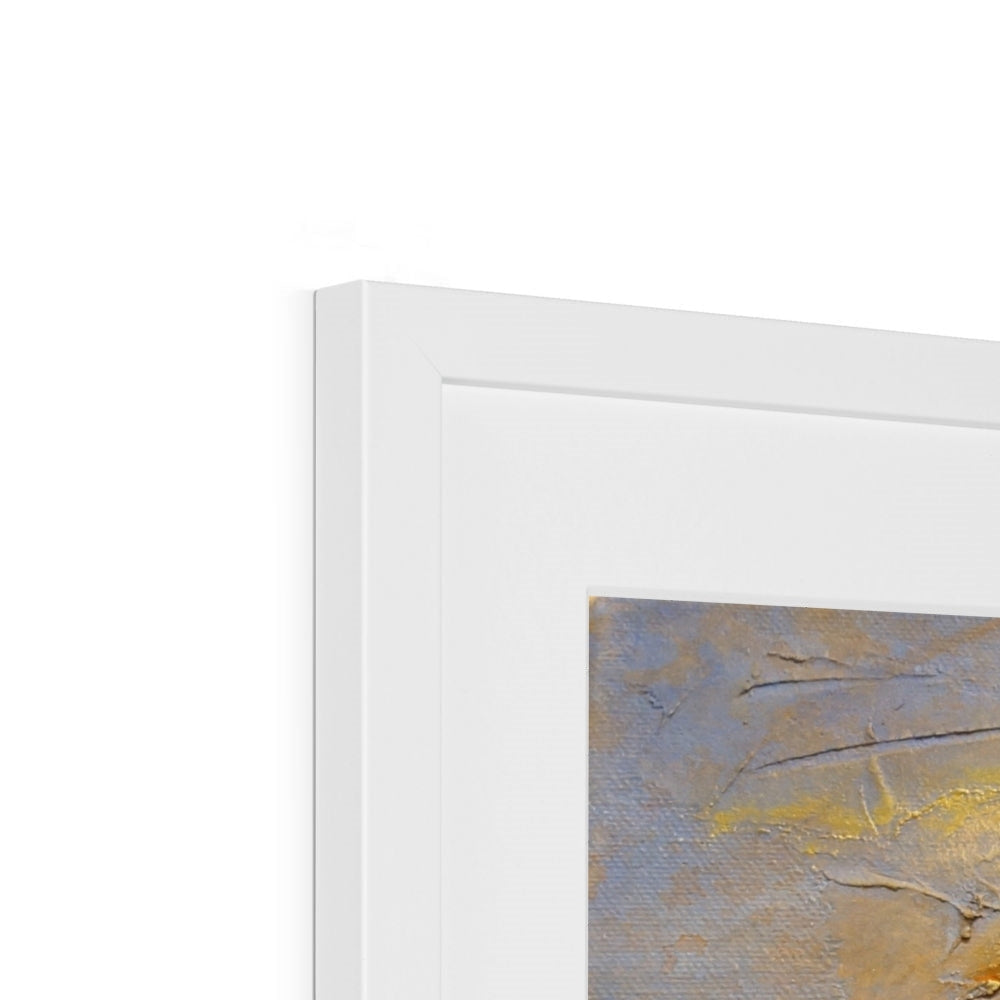 White modern frame with abstract gray-yellow Glencoe Lochan print