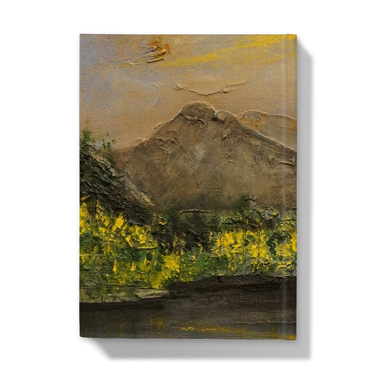 Glencoe Lochan journal cover: canvas mountain landscape with yellow flowers