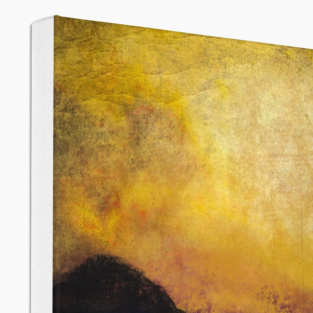 Glencoe Moonlight Canvas featuring an abstract landscape with warm yellow and orange tones