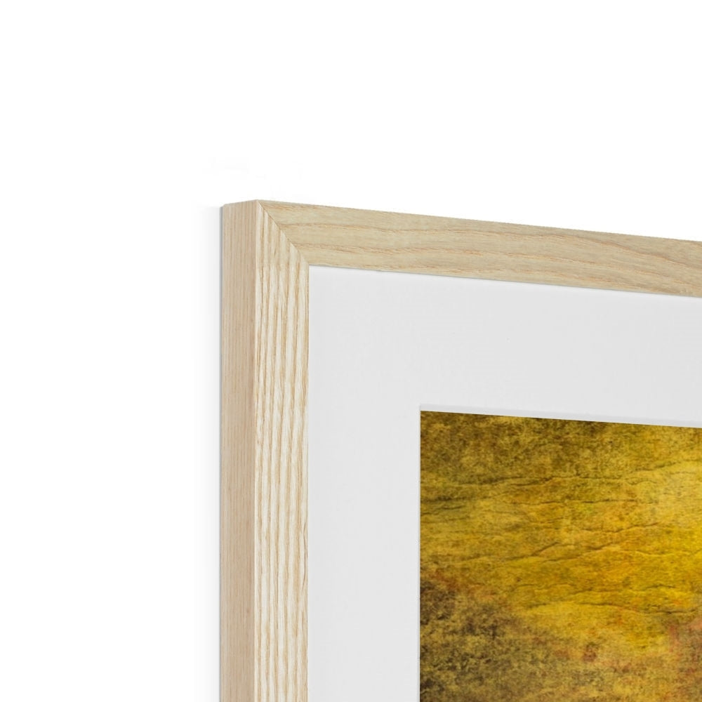 Light wood picture frame with white mat and yellow-toned print for Glencoe Moonlight art display