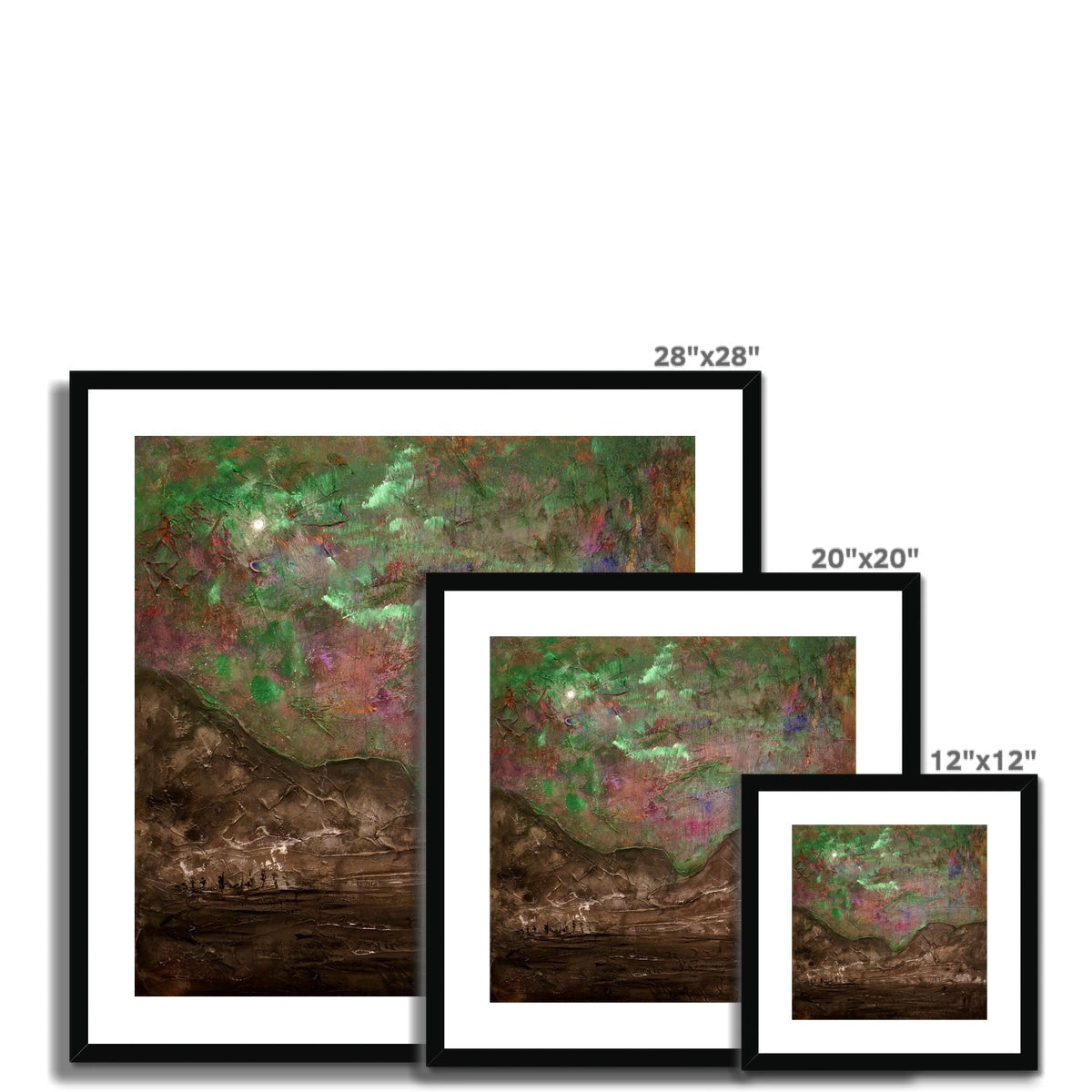 28x28 Glencoe Northern Sky framed abstract art in green pink hues