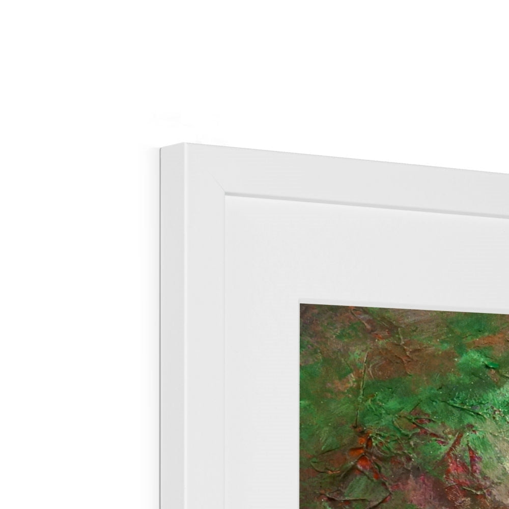 White framed abstract Glencoe Northern Sky art print with green red hues textured surface