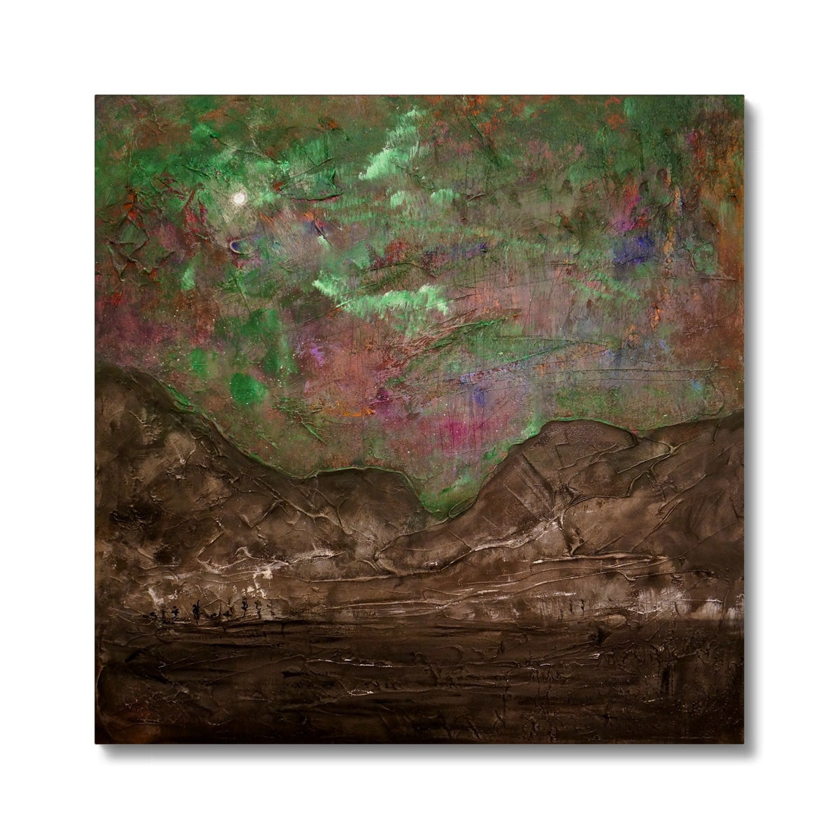Glencoe Northern Sky brown leather textured wall art with green pink abstract design