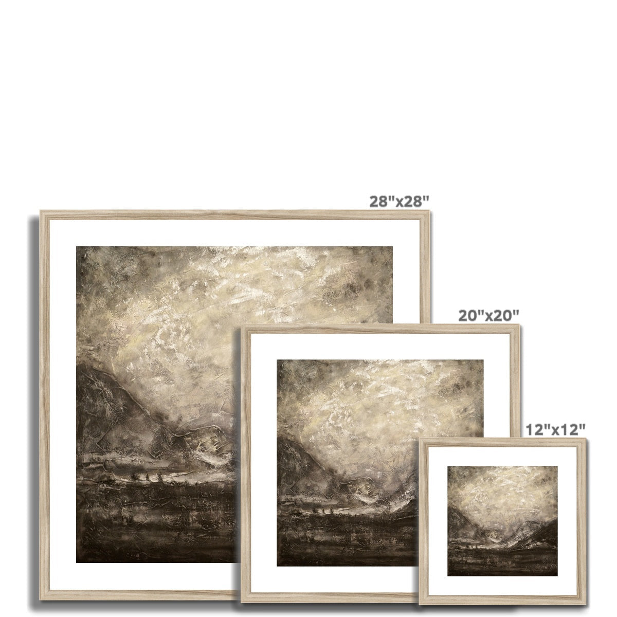 28x28 inch framed Glencoe Silver Moonlight abstract landscape print