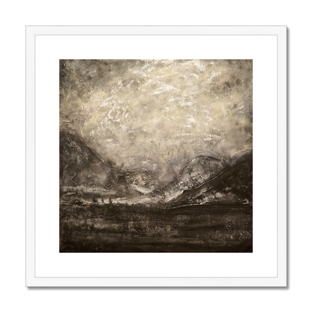 Framed beige and black abstract Glencoe Silver Moonlight landscape print