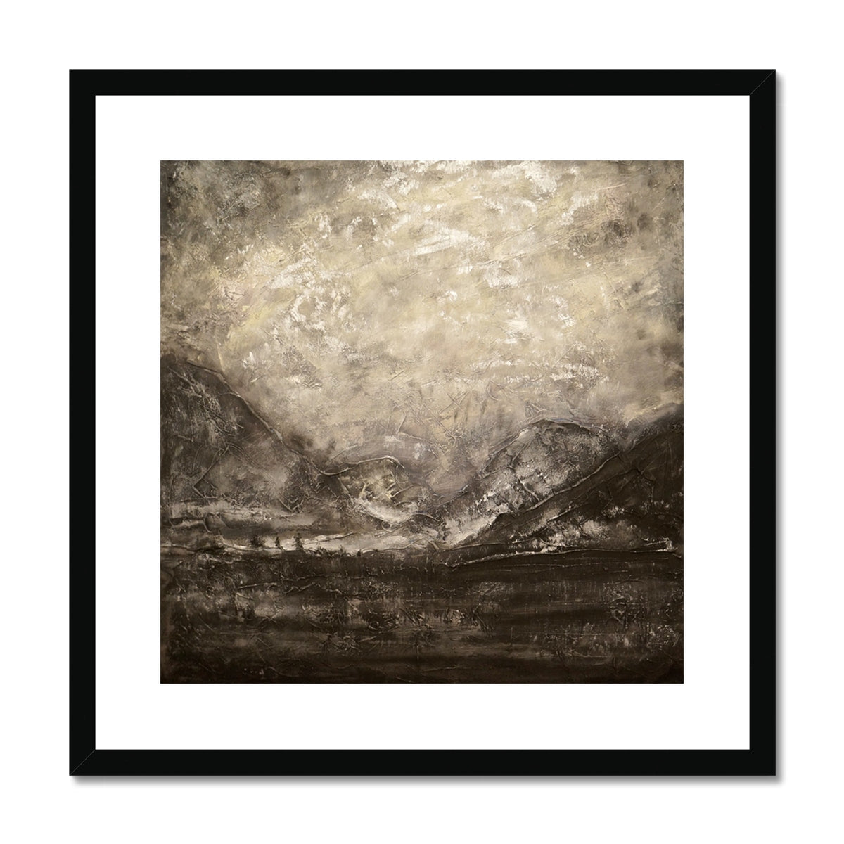 Black framed Glencoe Silver Moonlight abstract landscape art print
