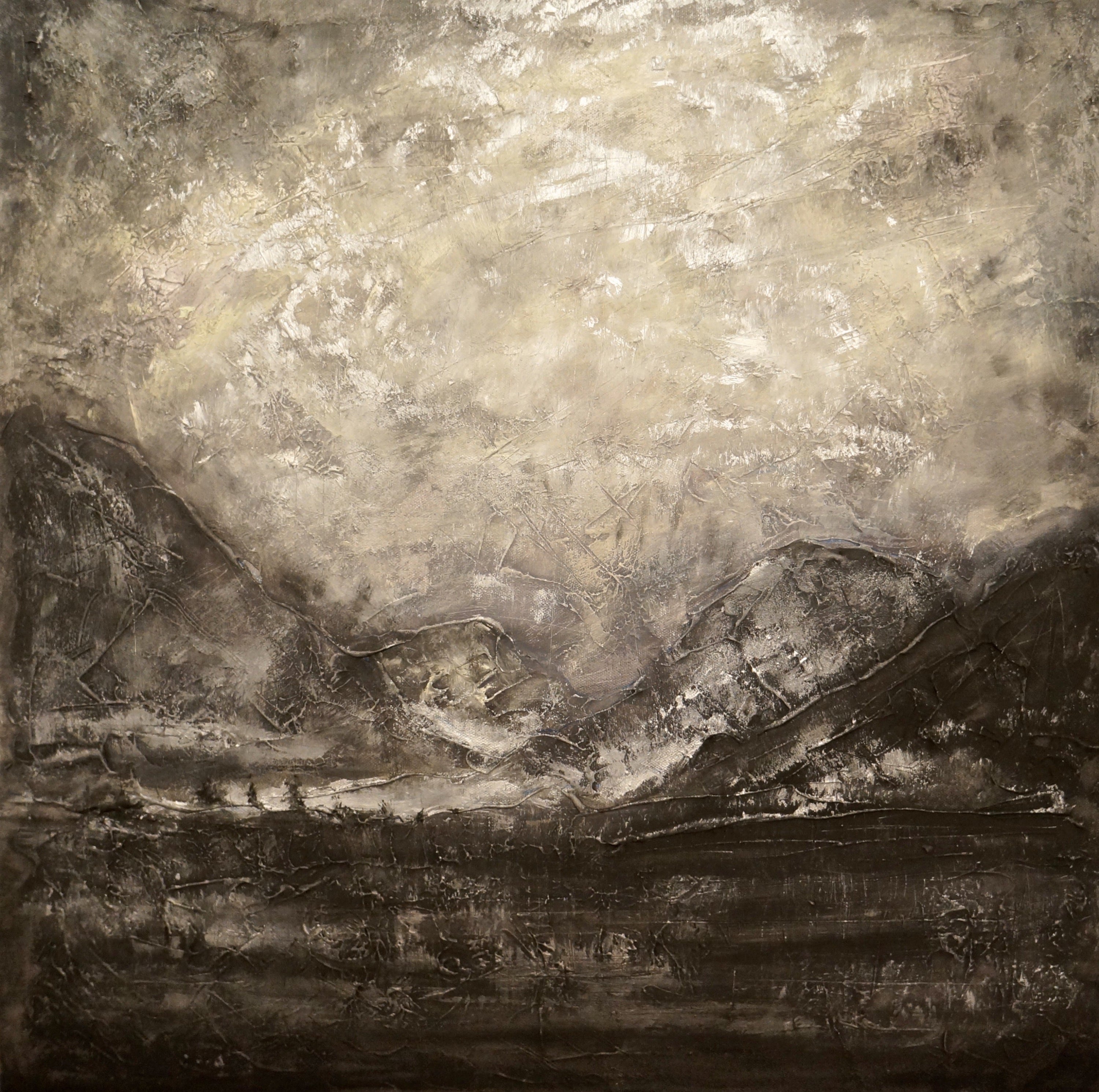 Glencoe Silver Moonlight: Black and white Scottish mountain painting