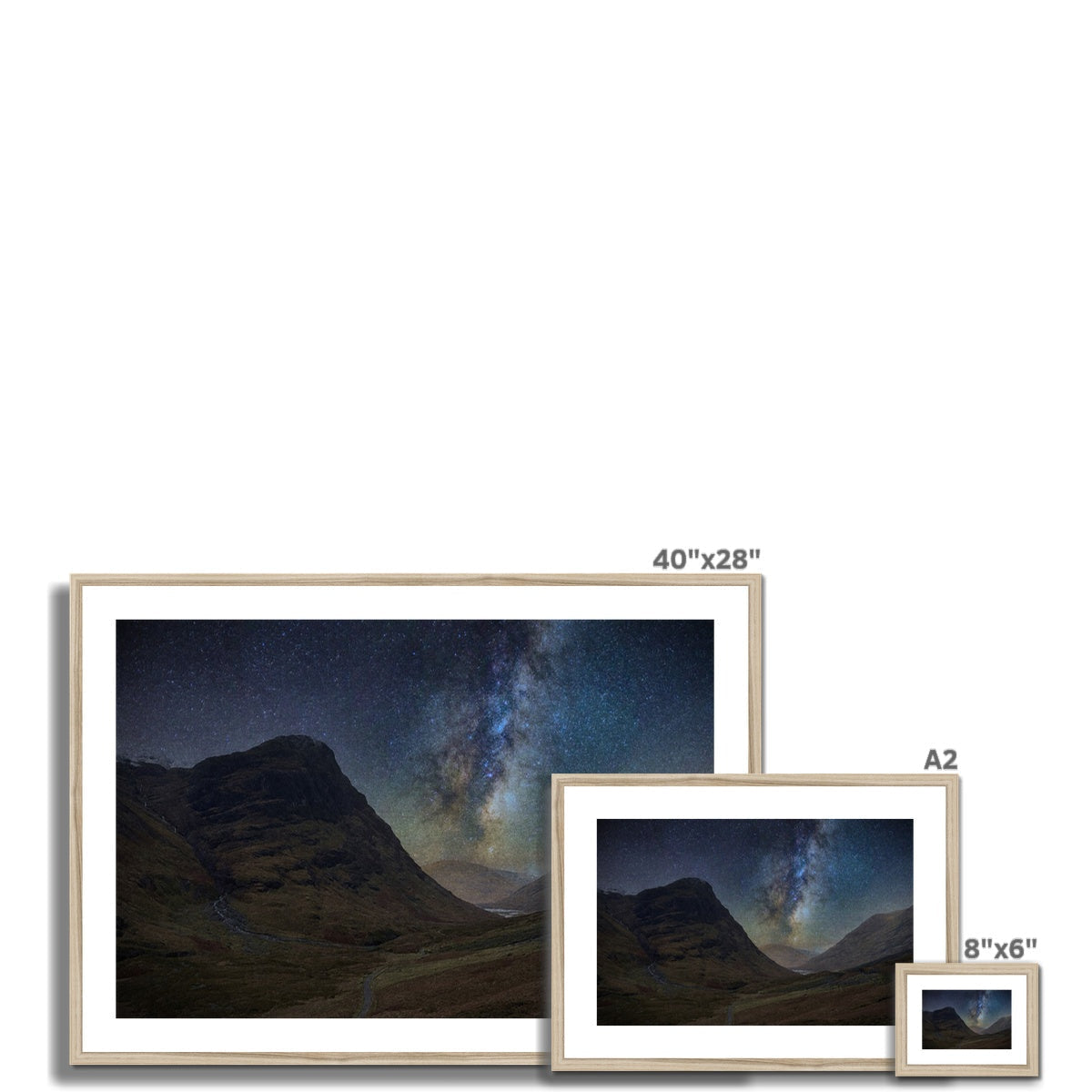 40x28 inch Glencoe Starlight framed print of Milky Way over dark mountains