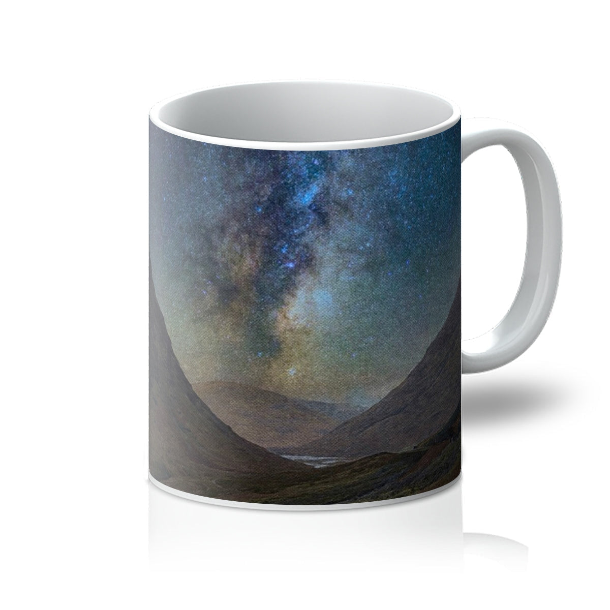 Glencoe Starlight Mug with Milky Way over dark mountains