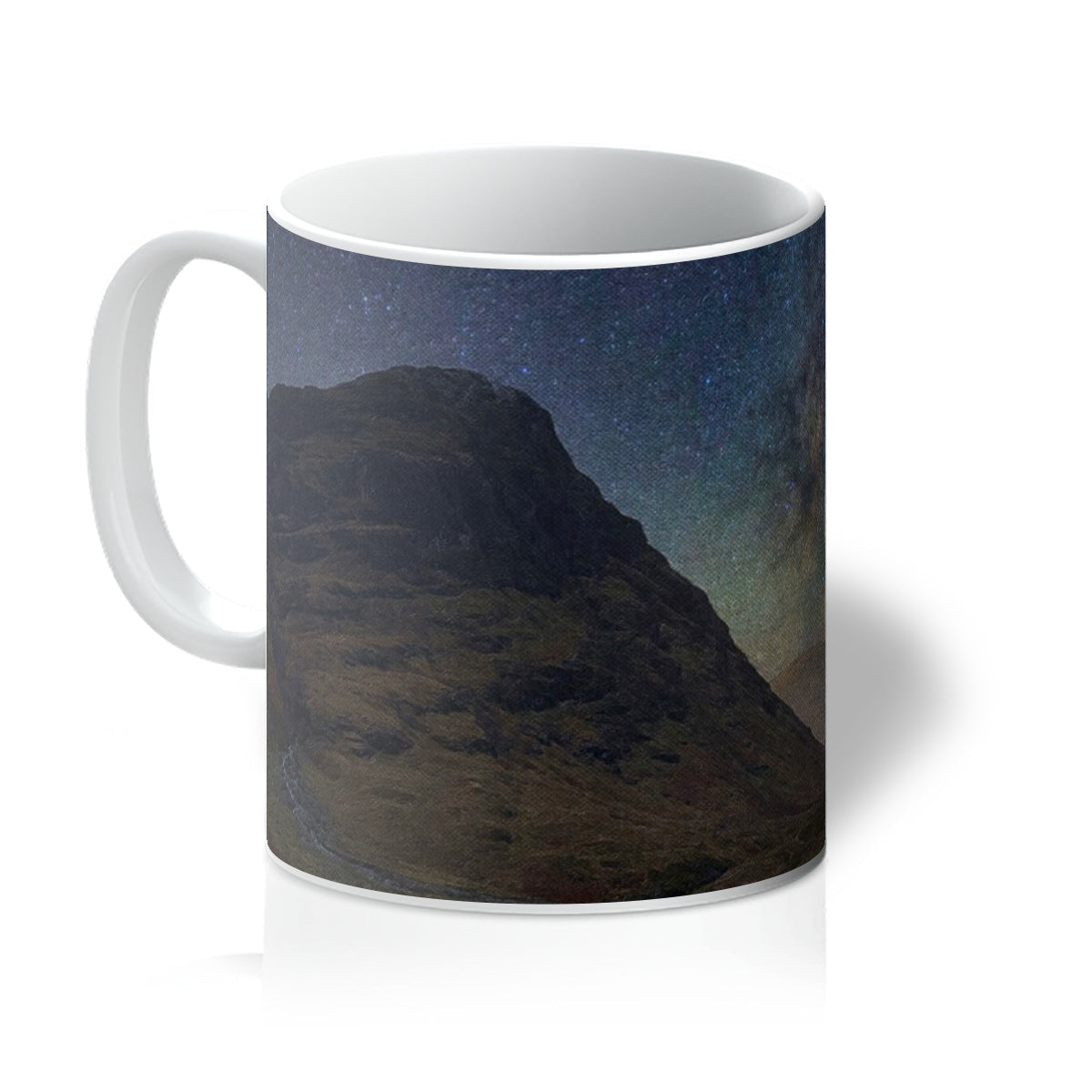 Glencoe Starlight Mug: White Ceramic with Starry Mountain and Aurora