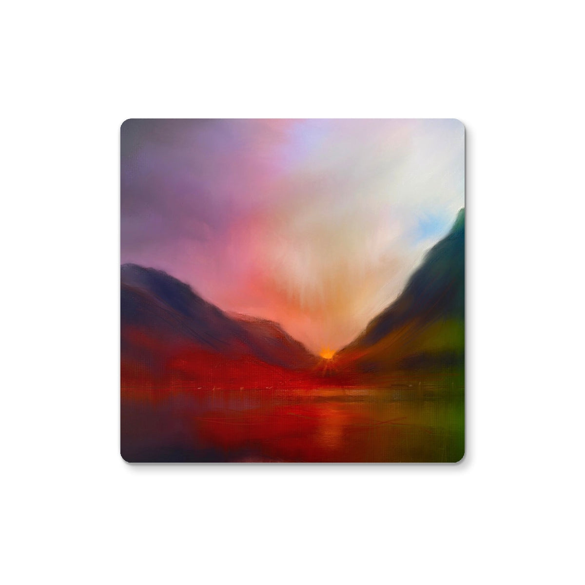 Glencoe Sunset Coaster with vibrant gradient and reflective surface