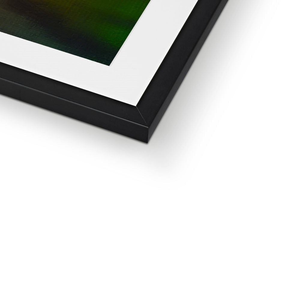 Black matte frame with white mat and Glencoe Sunset green artwork