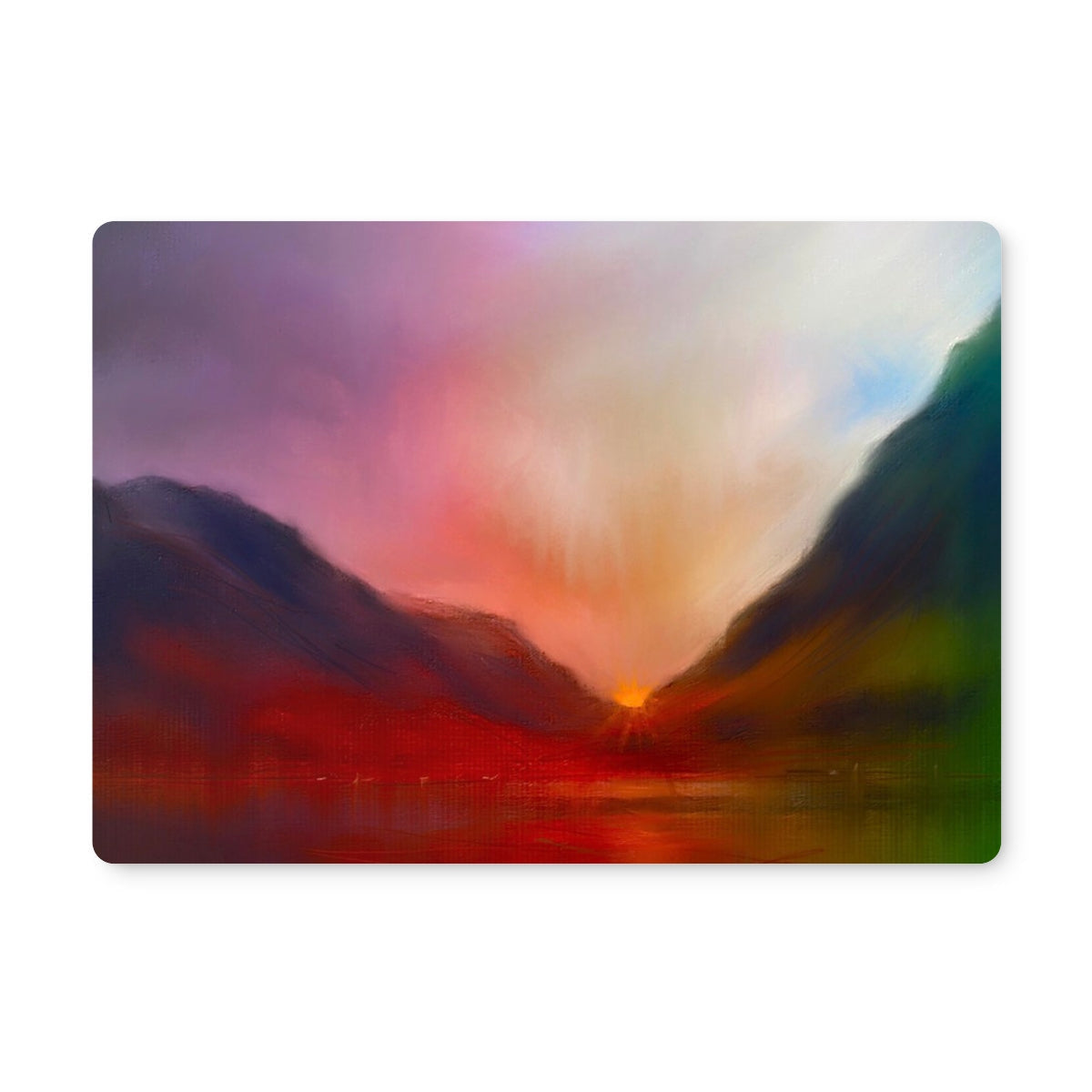 Glencoe Sunset Placemat with vibrant red orange mountain design