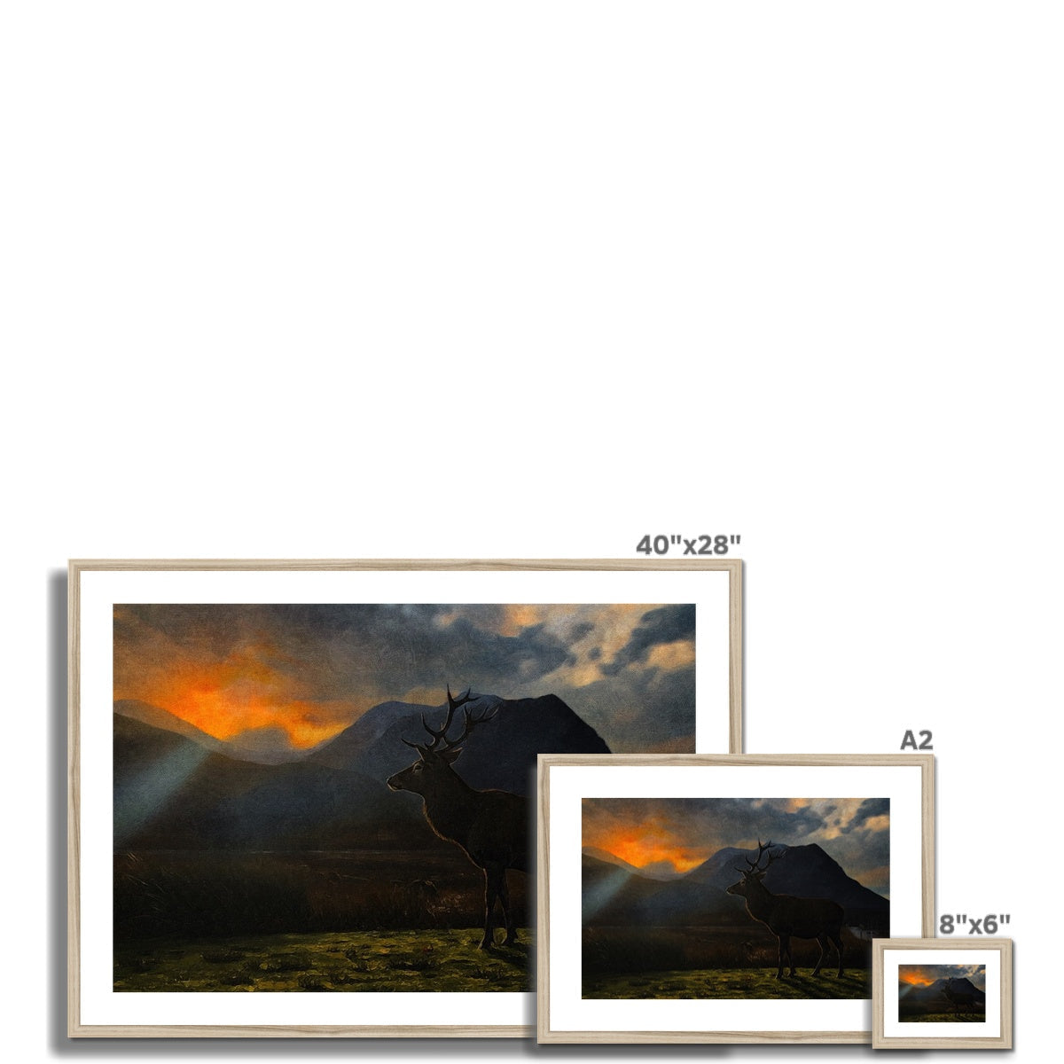 Framed 40x28 Glencoe Sunset Stag elk silhouette print