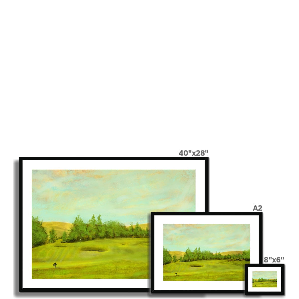 Three framed golf course landscape prints displayed with the Glen Eagles King’s Golf Course 1st Framed & Mounted Print