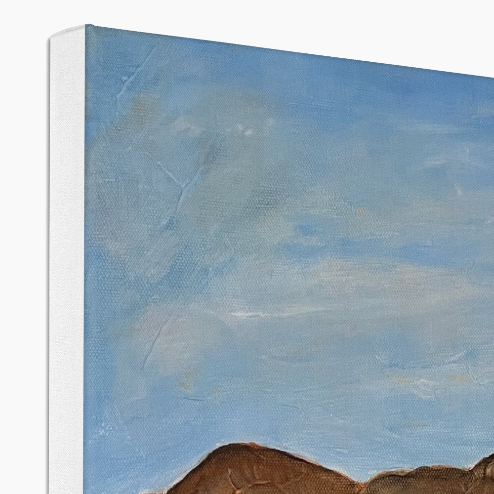 Glenfinnan Viaduct canvas print: blue sky with textured clouds and earthy tones