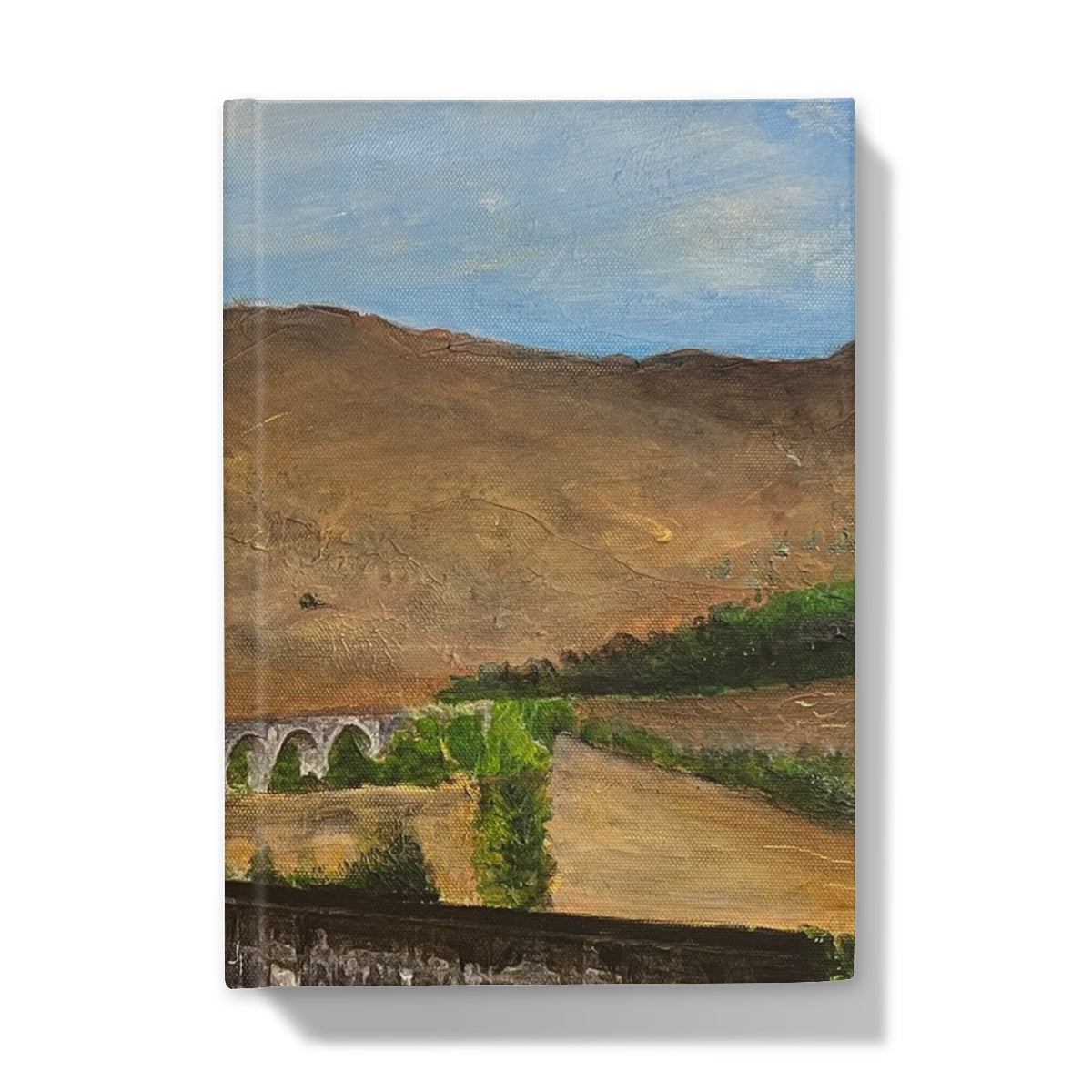 Glenfinnan Viaduct journal with brown beige bridge hills trees print