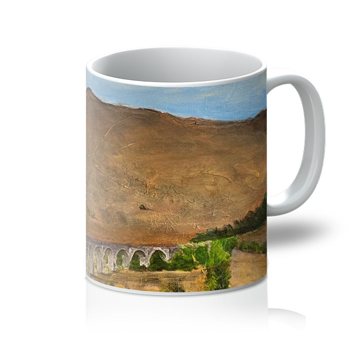 Glenfinnan Viaduct Mug with desert hills and greenery design