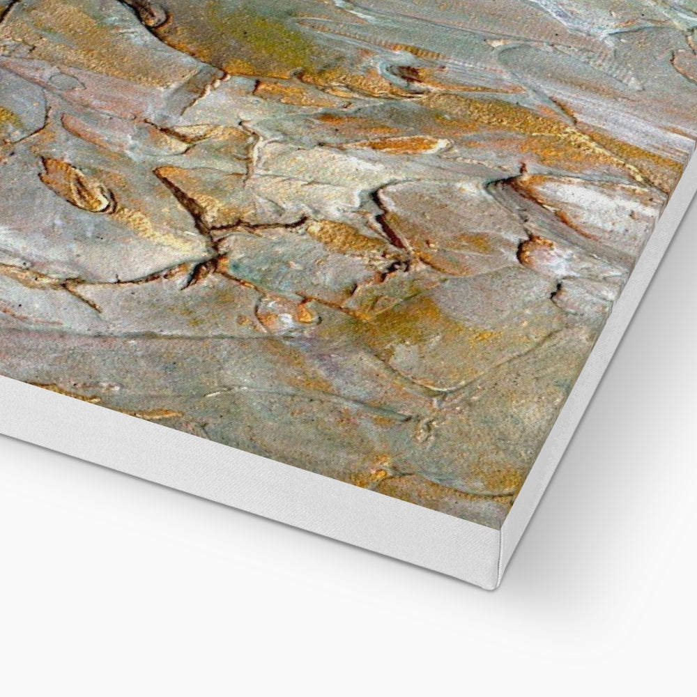 A Golden Forest textured canvas print in gray, gold, and green