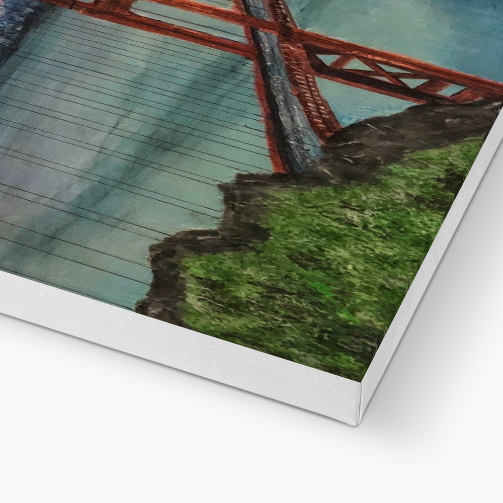 Golden Gate Bridge canvas print with red bridge, green foliage, blue sky