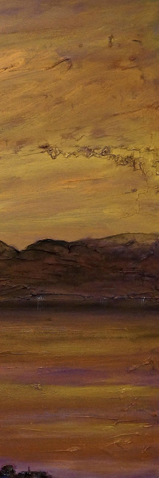 Painting of a sunset over mountains in Gourock Autumn Dusk Triptych wall art from Scotland
